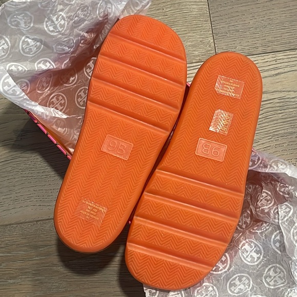 NIB Tory Burch Bubble Jelly Slides Chipotle Spice/Golden Bright Raised DoubleT-9 - Picture 9 of 9